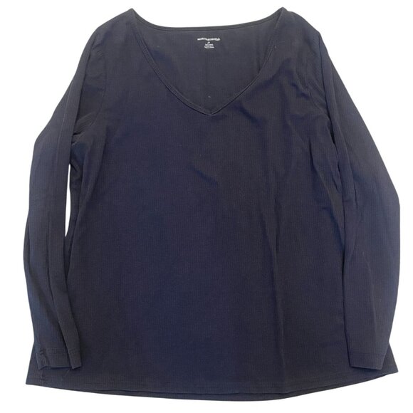 Women's Slim-Fit Long Sleeve Knit Rib V-Neck Shirts Pack of 2 black PURPLE - Picture 5 of 8